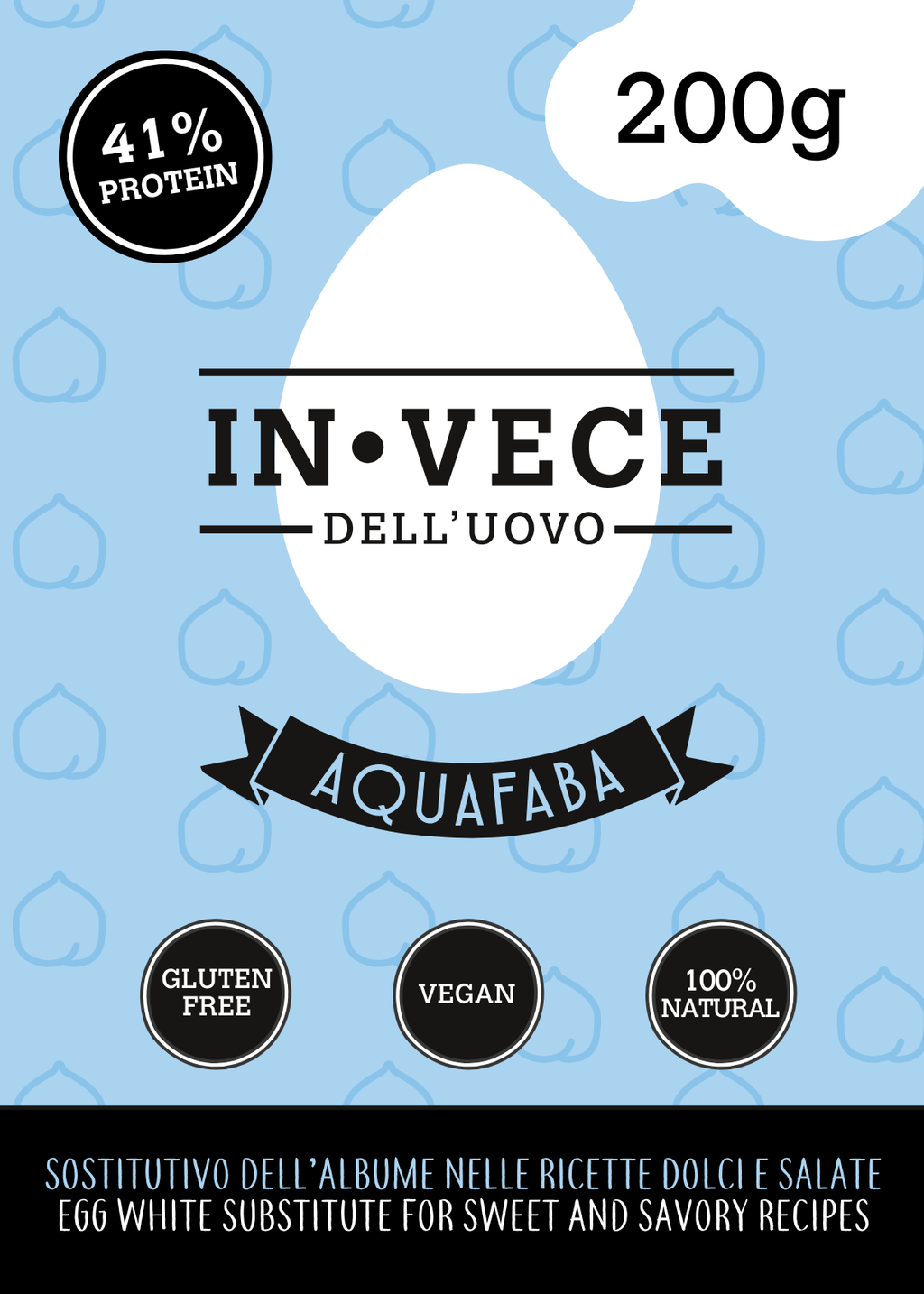 Aquafaba in polvere IN-VECE da 200 g, dettaglio della confezione