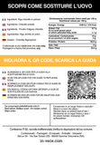 Etichetta retro di Alga proteica IN-VECE: ingredienti, valori nutrizionali (60 g di proteine per 100 g) e QR code per la guida alla sostituzione delle uova